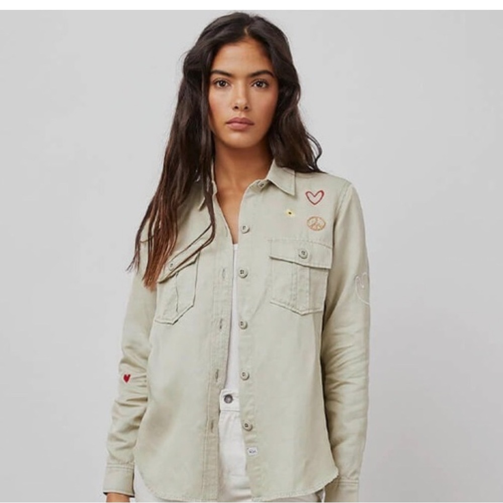 Rails Loren Embroidered Sage linen button up